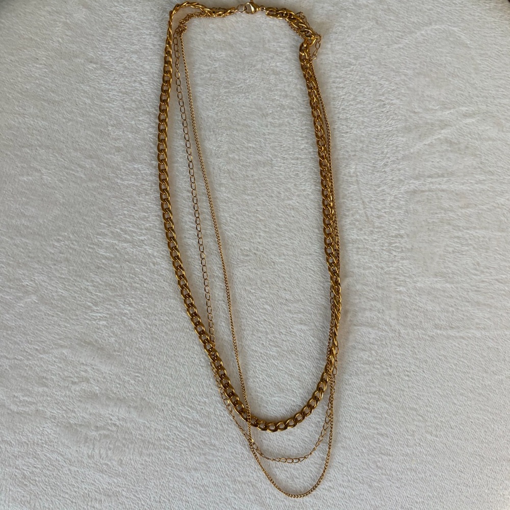 three layer gold chain necklace - Picture 3 of 4